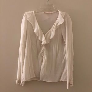Zara Cream Ruffle Collar Blouse Button Down M